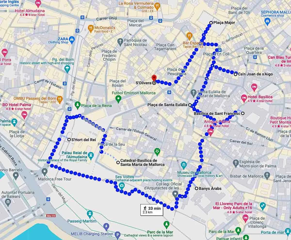 Palma walking route map